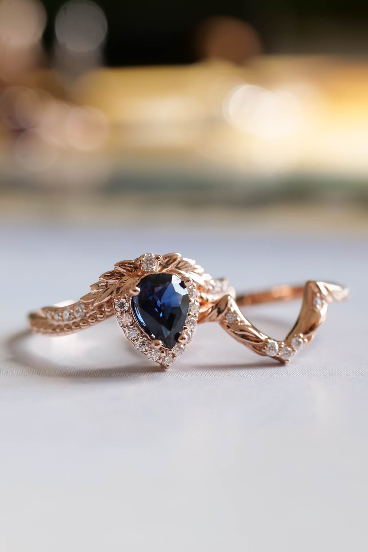 Royal blue sapphire engagement ring set, gorgeous diamond bridal ring set / Lyonella - Eden Garden Jewelry™