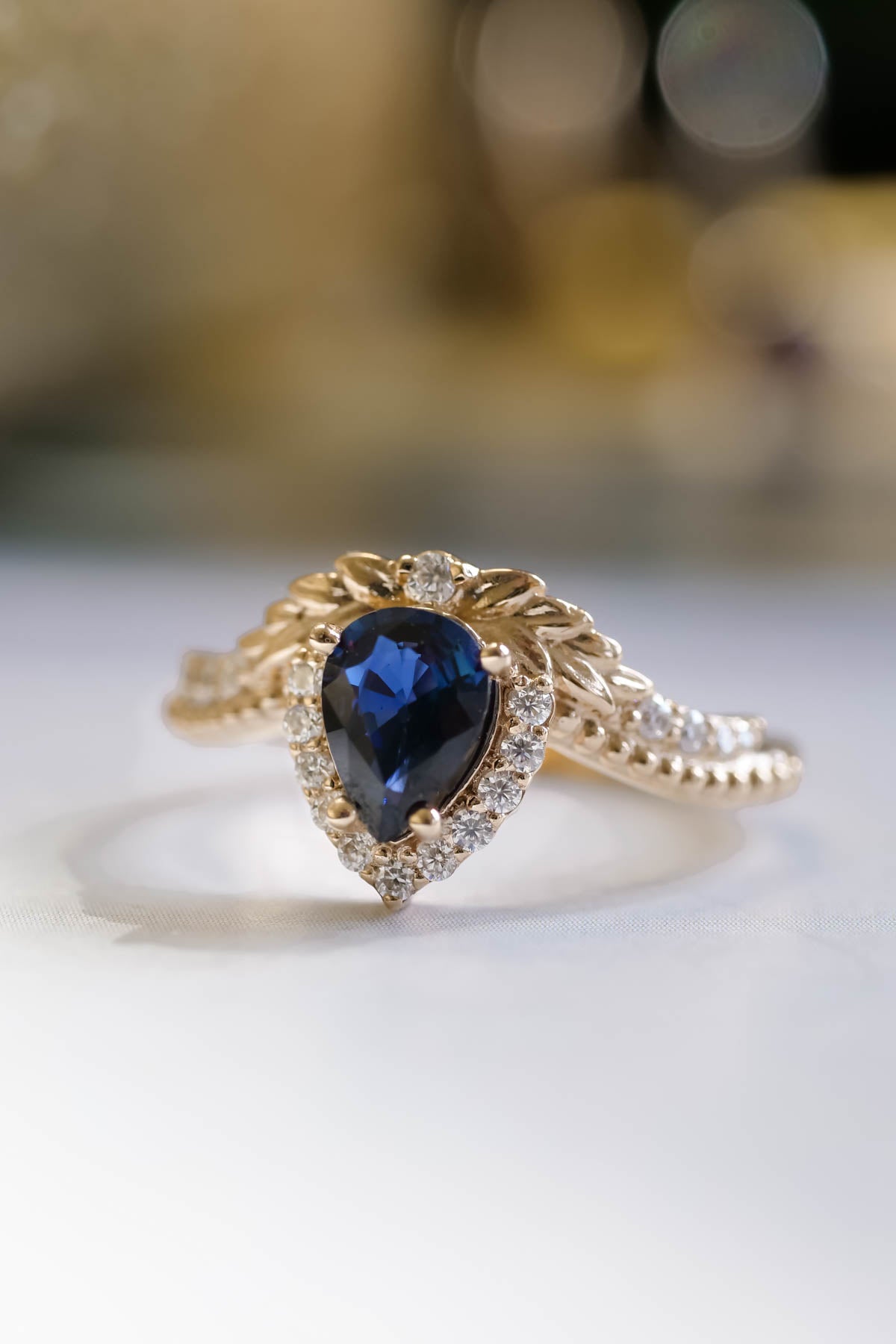 Genuine sapphire engagement ring, rose gold halo engagement ring / Lyonella - Eden Garden Jewelry™