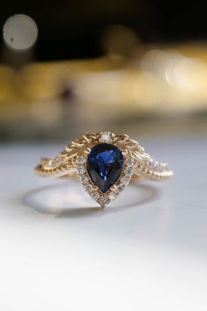 Royal blue sapphire engagement ring set, gorgeous diamond bridal ring set / Lyonella - Eden Garden Jewelry™