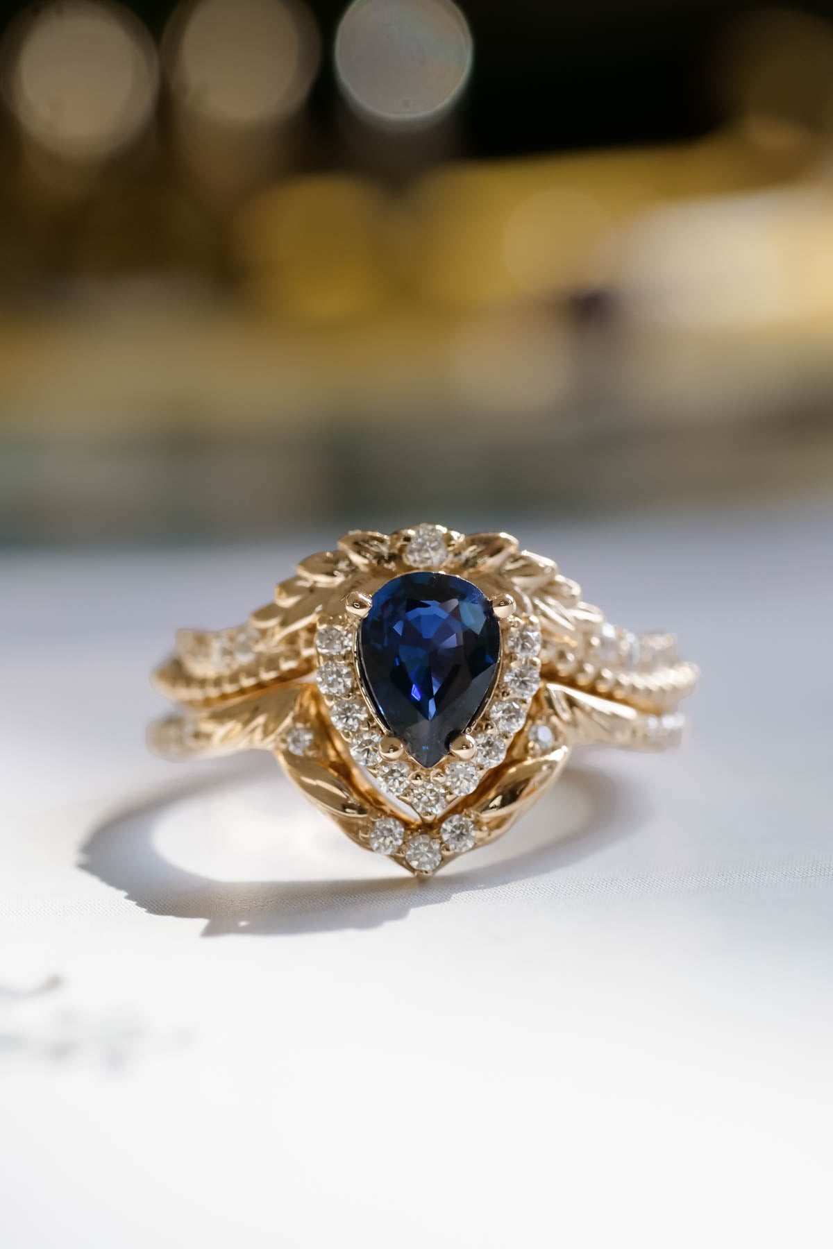 Royal blue sapphire engagement ring set, gorgeous diamond bridal ring set / Lyonella - Eden Garden Jewelry™