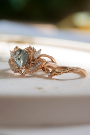 Natural moss agate engagement ring, rose gold proposal ring with diamonds / Adonis - Eden Garden Jewelry™