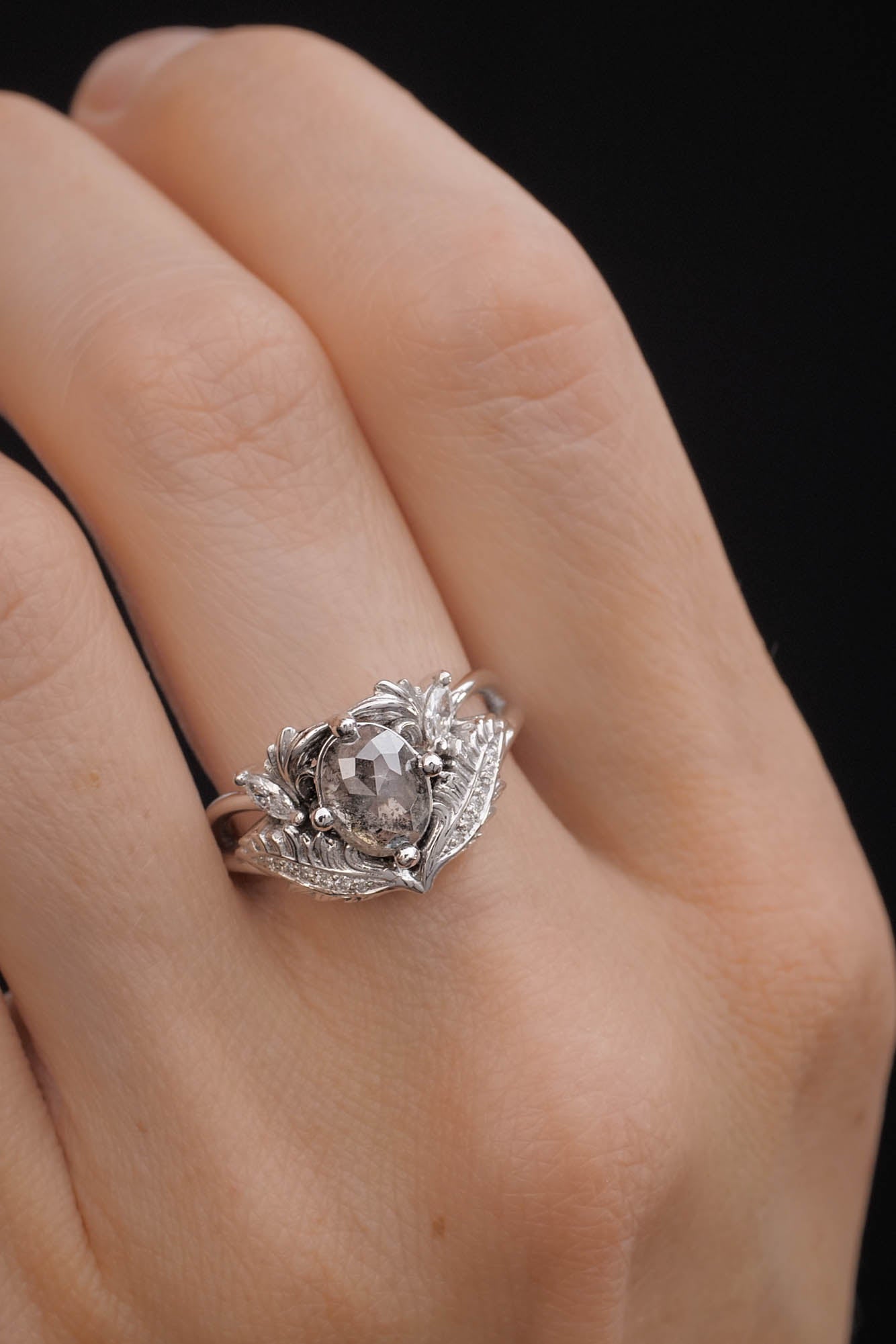 Salt & pepper diamond engagement ring / Adonis - Eden Garden Jewelry™