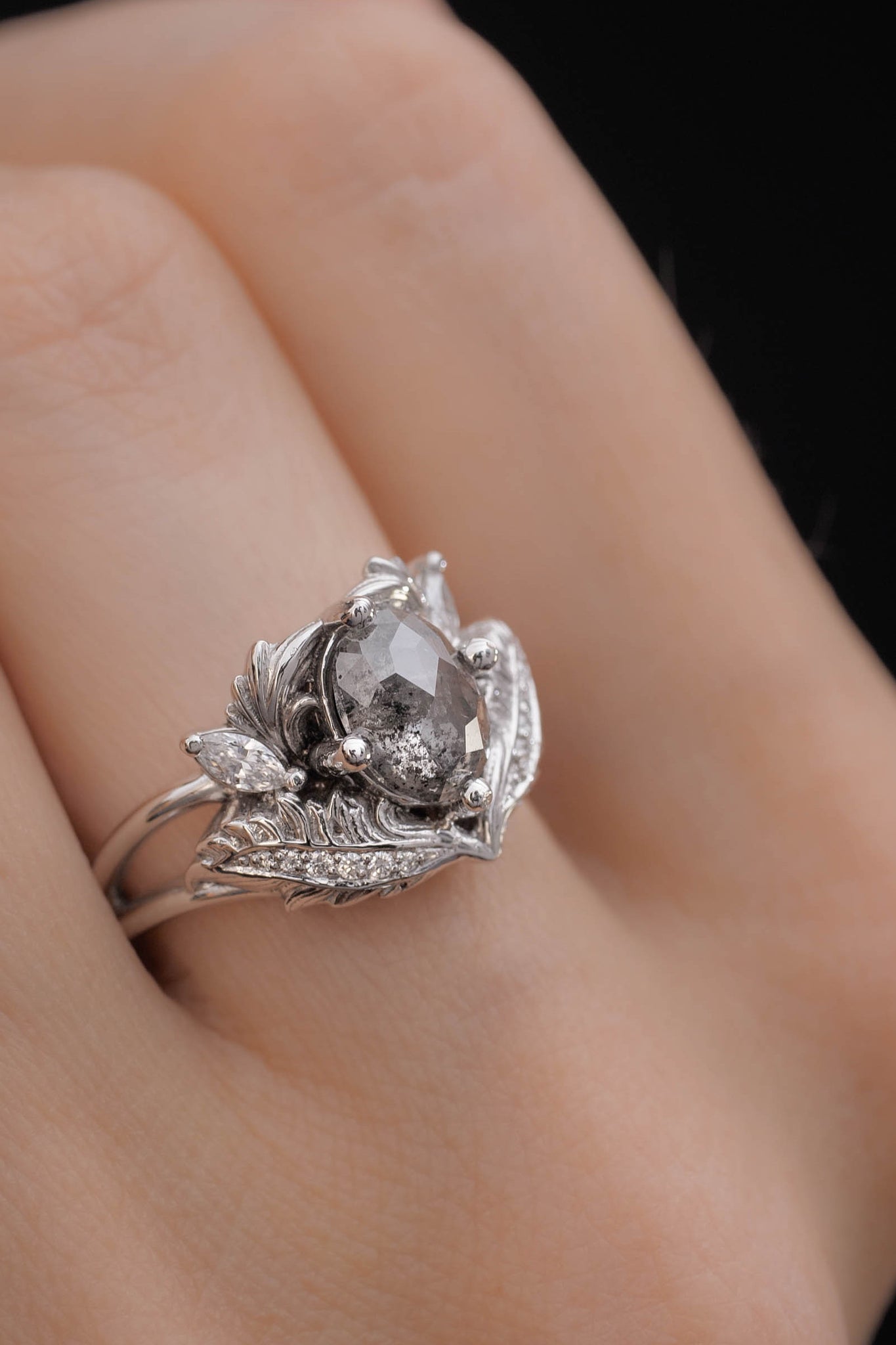 Salt & pepper diamond engagement ring / Adonis - Eden Garden Jewelry™