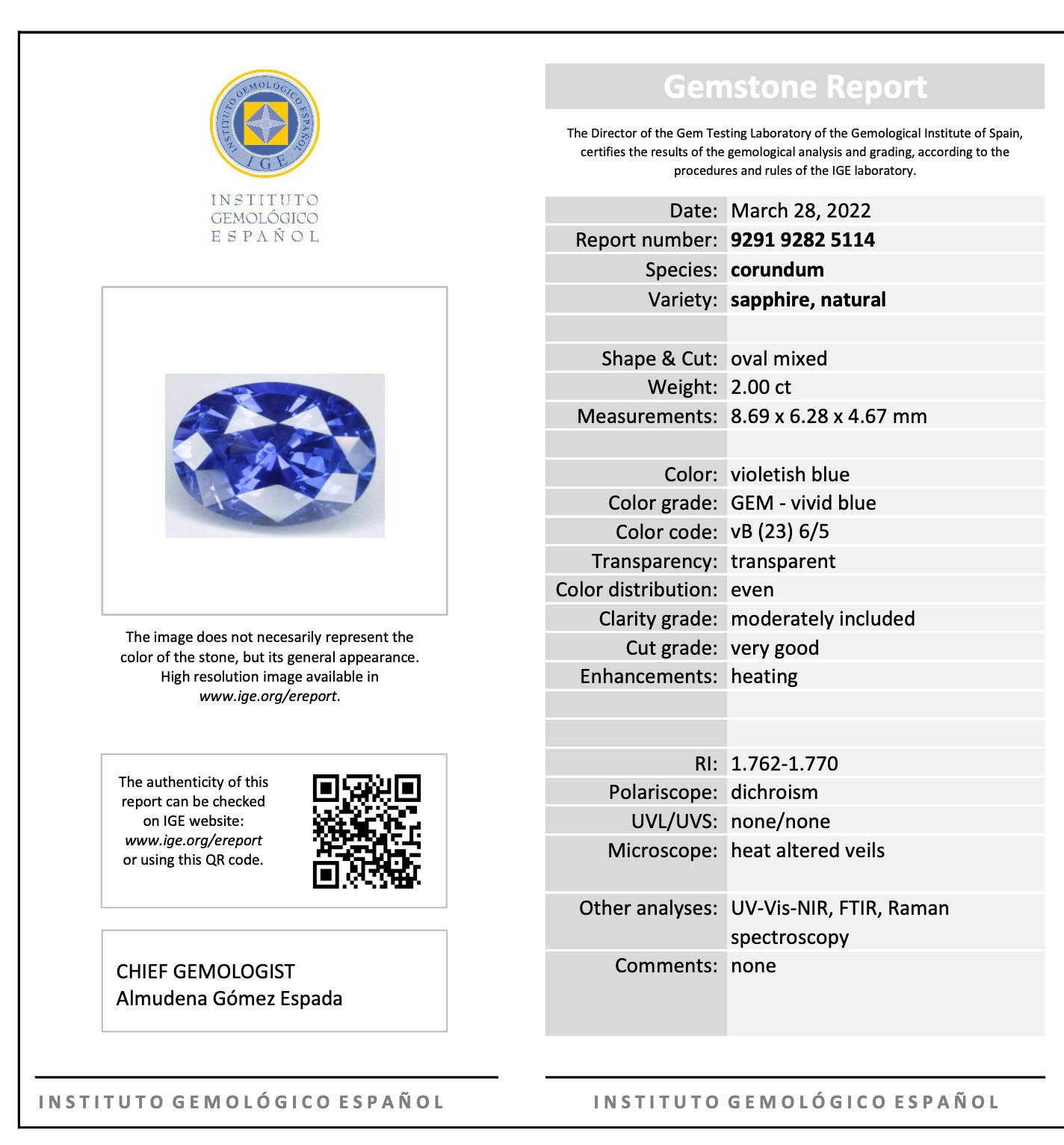 Sapphire certificated | natural, vivid blue, oval cut 8.6x6* mm, Si1, 2ct, Sri Lanka - Eden Garden Jewelry™