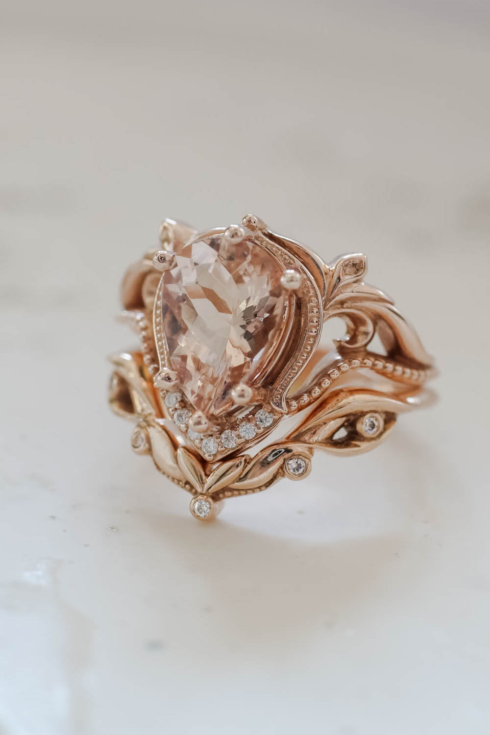 Morganite engagement ring in rose gold, statement ring with peach morganite / Lida - Eden Garden Jewelry™