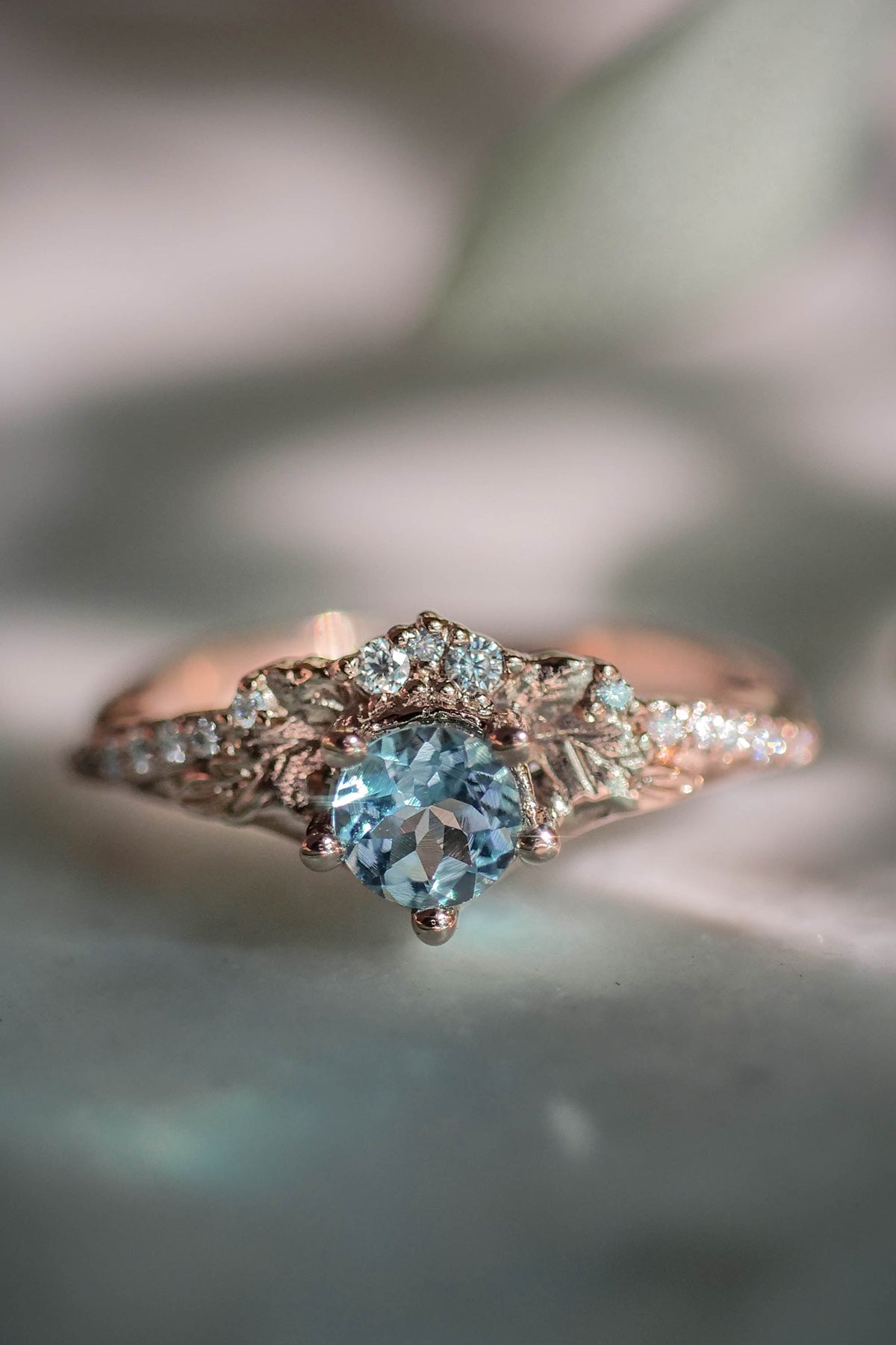 Aquamarine and diamonds engagement ring / Amelia - Eden Garden Jewelry™