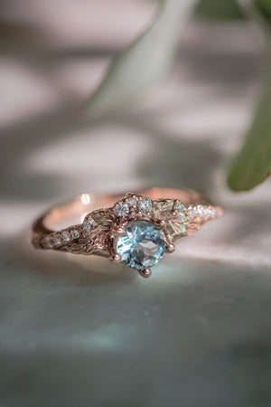 Aquamarine and diamonds engagement ring / Amelia - Eden Garden Jewelry™