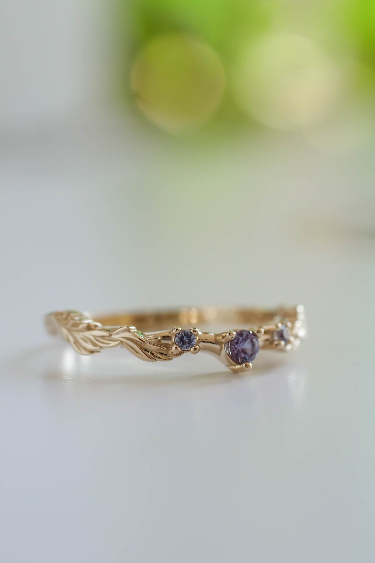 Branch wedding ring with alexandrites / matching band for Japanese Maple - Eden Garden Jewelry™