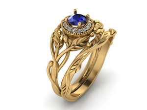 Twig ring with five leaves, stacking wedding band for woman - Eden Garden Jewelry™