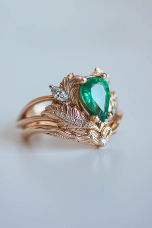 Pear shaped emerald engagement ring set / Adonis - Eden Garden Jewelry™