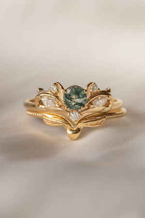 Bridal ring set with moss agate and diamonds / Swanlake - Eden Garden Jewelry™