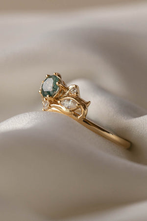 Bridal ring set with moss agate and diamonds / Swanlake - Eden Garden Jewelry™