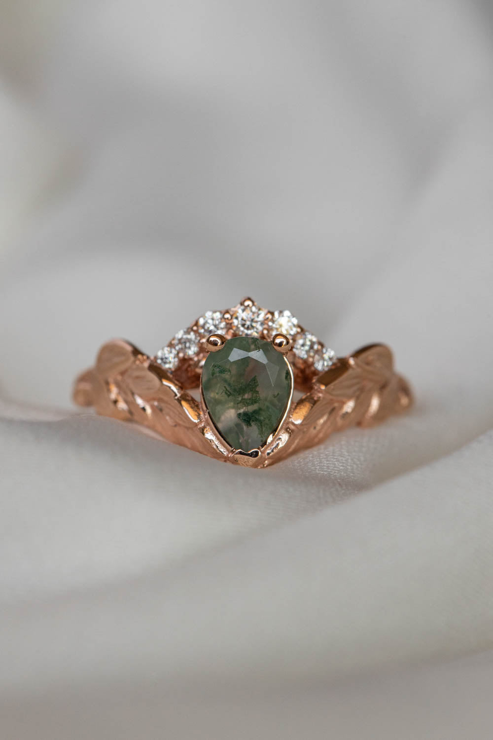 Natural moss agate rose gold engagement ring, crown shape ring with diamonds / Palmira Crown - Eden Garden Jewelry™