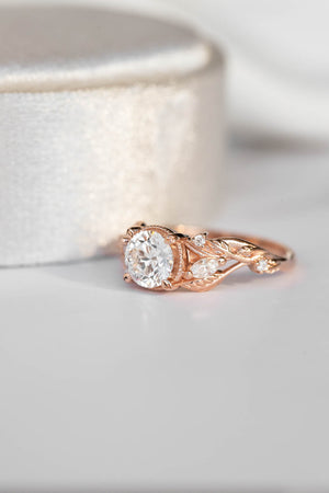 Lab grown diamond engagement ring, rose gold ring with leaves and diamonds / Patricia - Eden Garden Jewelry™