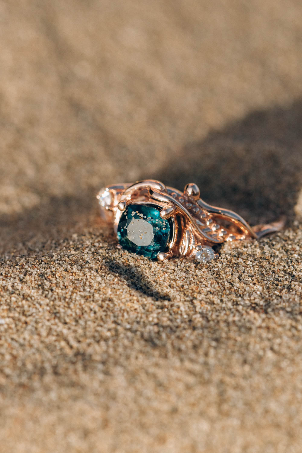 Teal sapphire cushion cut engagement ring, rose gold ring with diamonds / Undina - Eden Garden Jewelry™