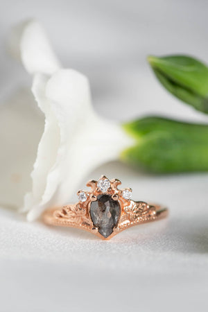 Nature inspired engagement ring with natural salt and pepper diamond / Ariadne - Eden Garden Jewelry™