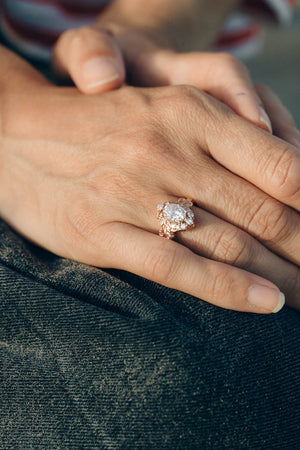 Oval lab grown diamond engagement ring, rose gold ring with diamond halo / Sophie - Eden Garden Jewelry™