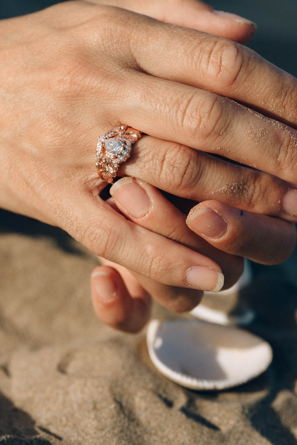 Oak tree leaves moissanite and diamond crown engagement ring / Royal Oak - Eden Garden Jewelry™