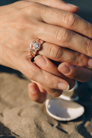 Oak leaves bridal ring set ring with pear moissanite, diamond engagement and wedding rings / Royal Oak - Eden Garden Jewelry™