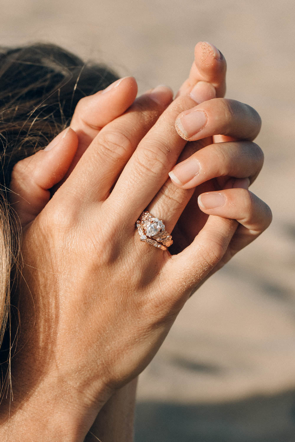 Oak tree leaves moissanite and diamond crown engagement ring / Royal Oak - Eden Garden Jewelry™