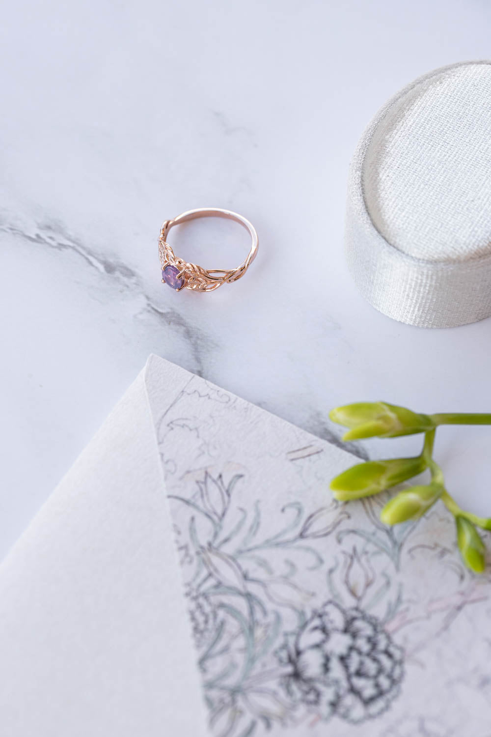 Opalescent sapphire engagement ring, rose gold twig proposal ring with sapphire / Tilia - Eden Garden Jewelry™