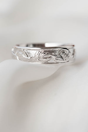 White gold leaf wedding band for man, japanese maple leaves ring - Eden Garden Jewelry™