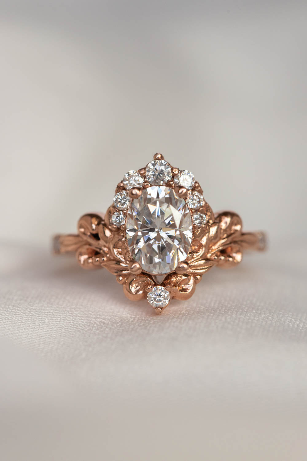 Oval lab grown diamond engagement ring, rose gold ring with diamond halo / Sophie - Eden Garden Jewelry™