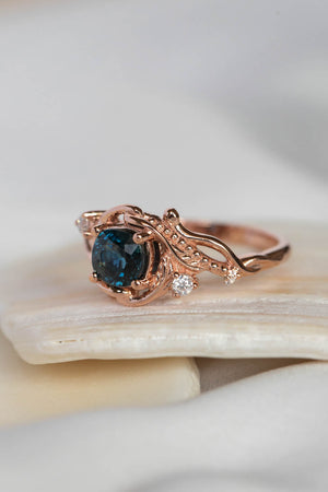 Teal sapphire cushion cut engagement ring, rose gold ring with diamonds / Undina - Eden Garden Jewelry™