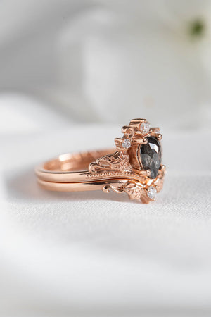 Salt and pepper diamond bridal ring set, nature inspired rose gold engagement and wedding rings / Ariadne - Eden Garden Jewelry™