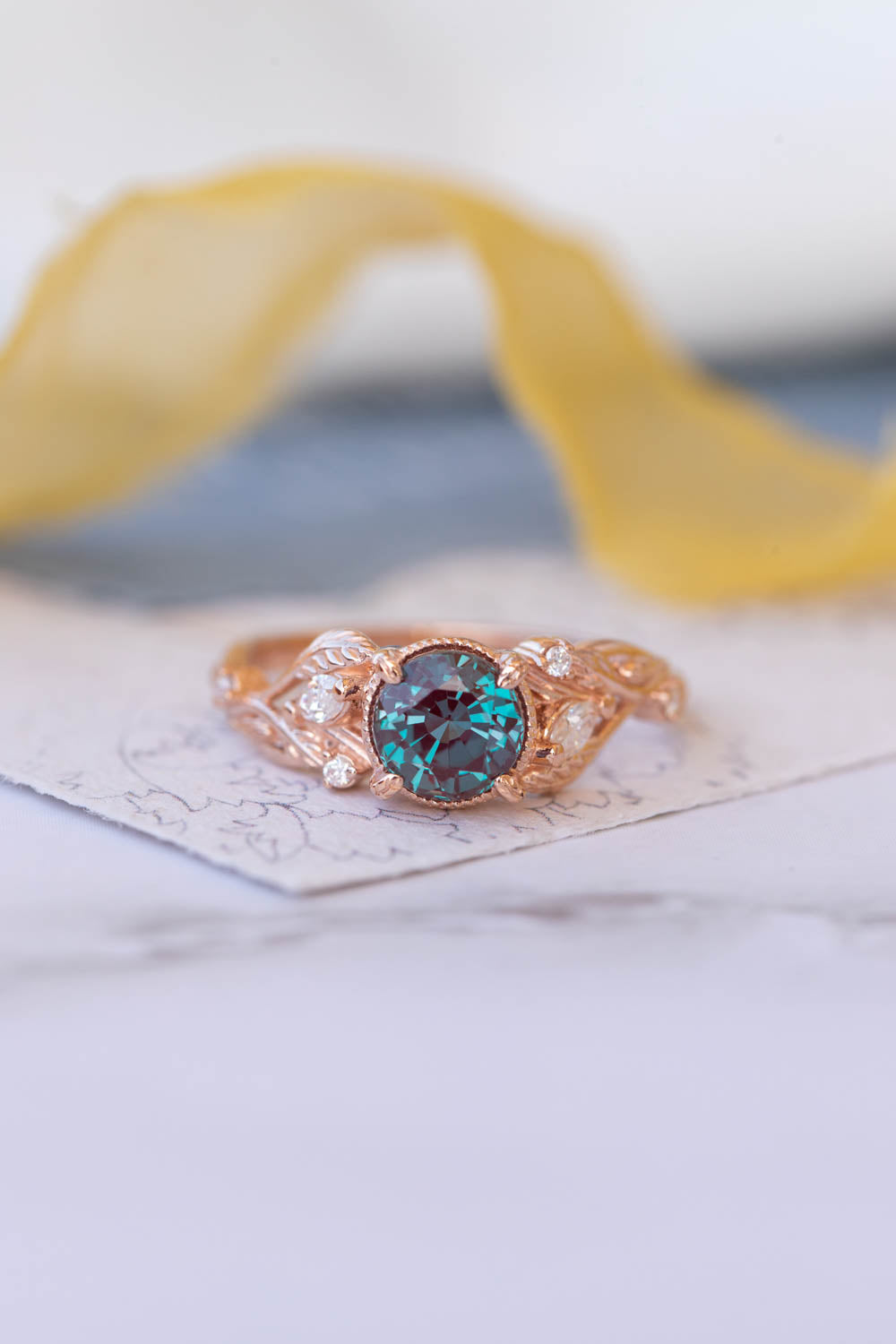 1 carat alexandrite engagement ring, nature inspired rose gold ring with diamonds / Patricia - Eden Garden Jewelry™