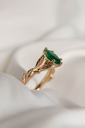 Natural emerald engagement ring, gold nature inspired engagement ring / Freesia - Eden Garden Jewelry™