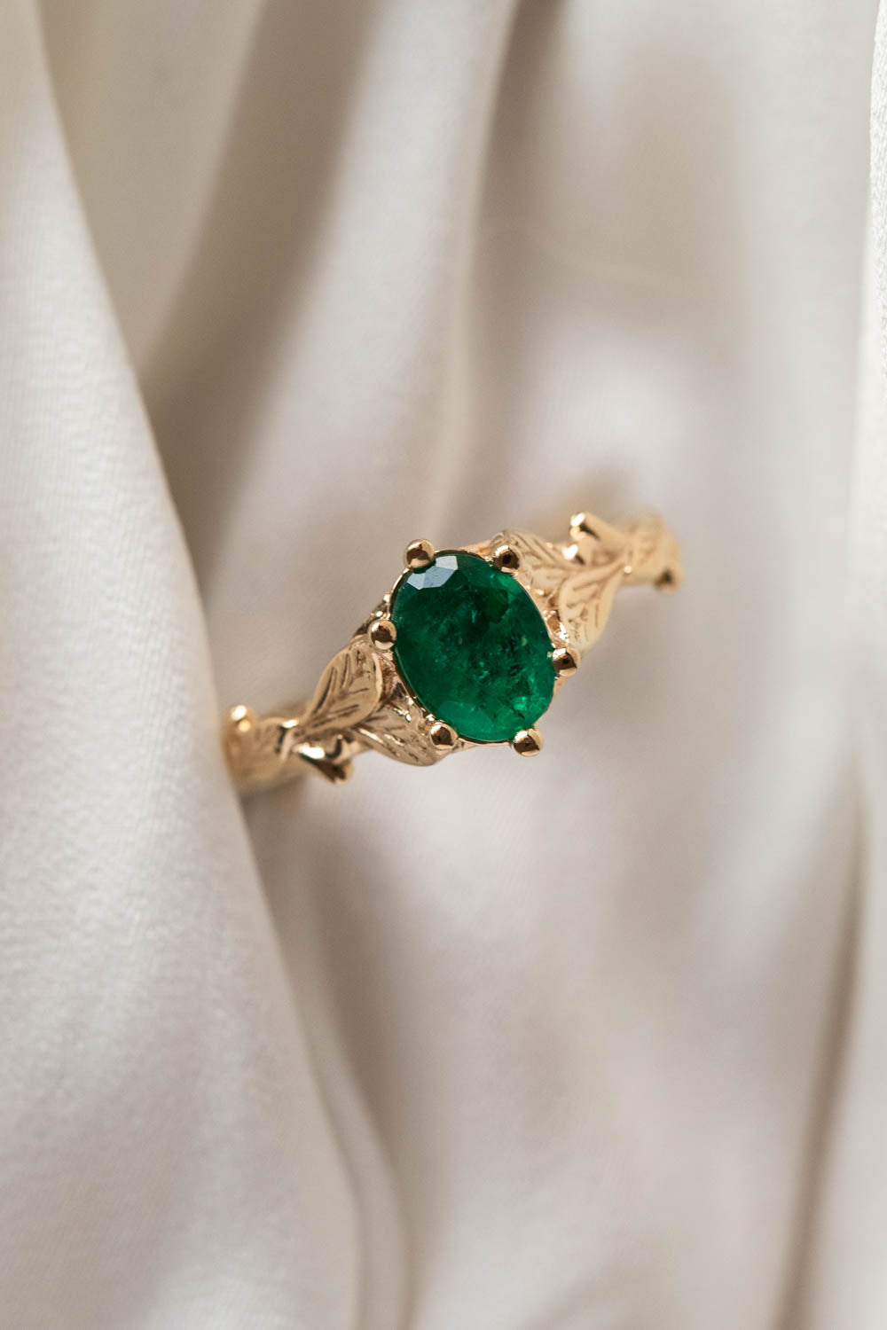 Natural emerald engagement ring, gold nature inspired engagement ring / Freesia - Eden Garden Jewelry™