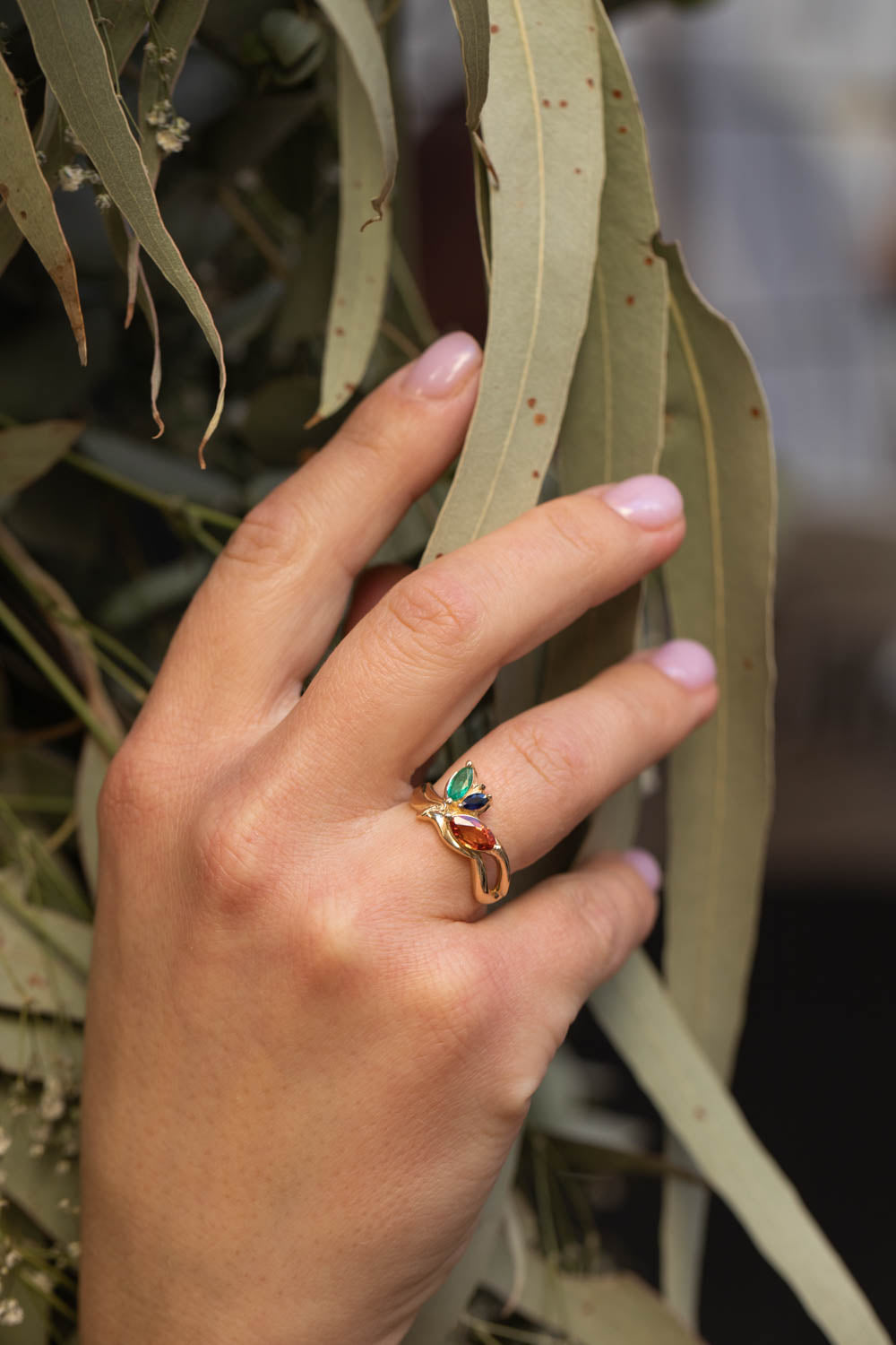 Cluster engagement ring, gold nature inspired ring with marquise cut gemstones / Strelitzia - Eden Garden Jewelry™