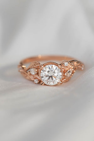 Lab grown diamond engagement ring, rose gold ring with leaves and diamonds / Patricia - Eden Garden Jewelry™