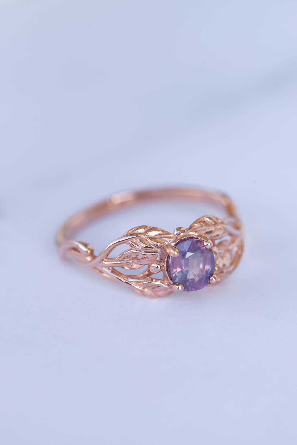 Opalescent sapphire engagement ring, rose gold twig proposal ring with sapphire / Tilia - Eden Garden Jewelry™