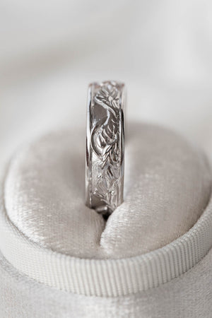 White gold leaf wedding band for man, japanese maple leaves ring - Eden Garden Jewelry™