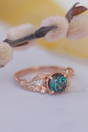 1 carat alexandrite engagement ring, nature inspired rose gold ring with diamonds / Patricia - Eden Garden Jewelry™