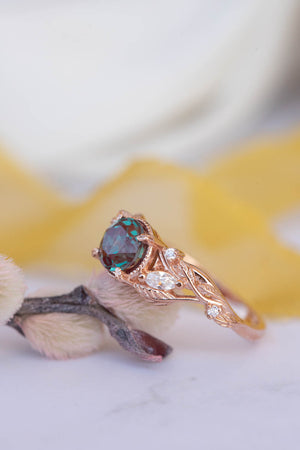 1 carat alexandrite engagement ring, nature inspired rose gold ring with diamonds / Patricia - Eden Garden Jewelry™