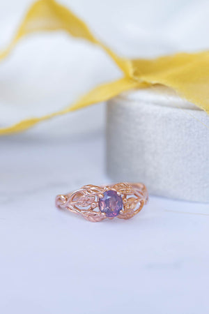 Opalescent sapphire engagement ring, rose gold twig proposal ring with sapphire / Tilia - Eden Garden Jewelry™