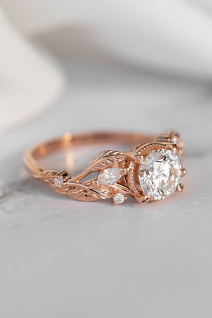 Lab grown diamond engagement ring, rose gold ring with leaves and diamonds / Patricia - Eden Garden Jewelry™