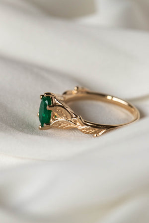 Natural emerald engagement ring, gold nature inspired engagement ring / Freesia - Eden Garden Jewelry™