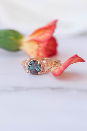 1 carat alexandrite engagement ring, nature inspired rose gold ring with diamonds / Patricia - Eden Garden Jewelry™