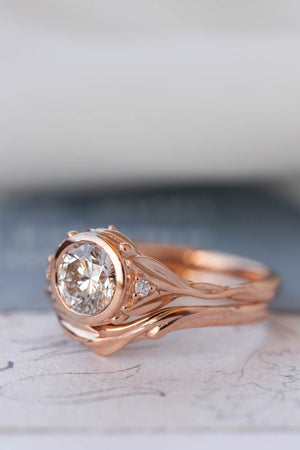 1 carat lab grown diamond engagement ring set, rose gold bridal ring set with diamonds / Roma - Eden Garden Jewelry™