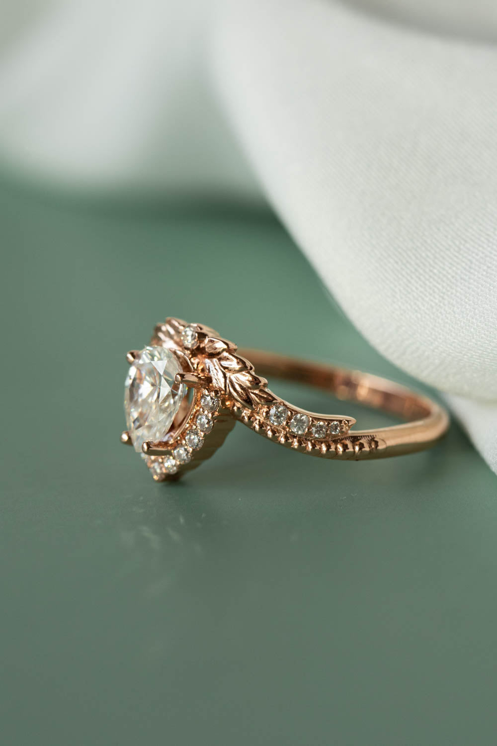 Sparkling lab grown diamond engagement ring, antique style gold ring with diamonds / Lyonella - Eden Garden Jewelry™