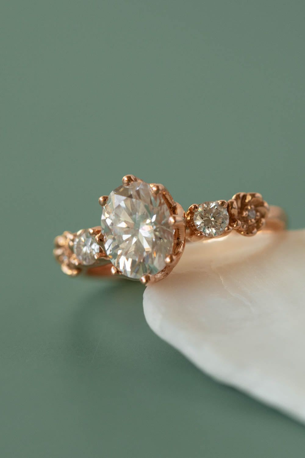 Oval lab grown diamond bridal ring set, floral rose gold engagement ring with diamonds  / Fiorella - Eden Garden Jewelry™