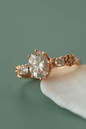 Oval lab grown diamond bridal ring set, floral rose gold engagement ring with diamonds  / Fiorella - Eden Garden Jewelry™