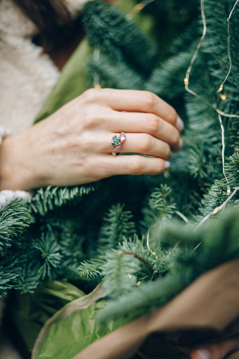 Emerald rose shaped engagement ring, white gold flower proposal ring / Blooming Rose - Eden Garden Jewelry™