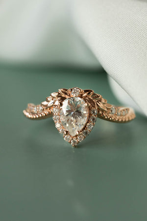 Sparkling lab grown diamond engagement ring, antique style gold ring with diamonds / Lyonella - Eden Garden Jewelry™