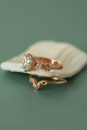 Oval lab grown diamond bridal ring set, floral rose gold engagement ring with diamonds  / Fiorella - Eden Garden Jewelry™