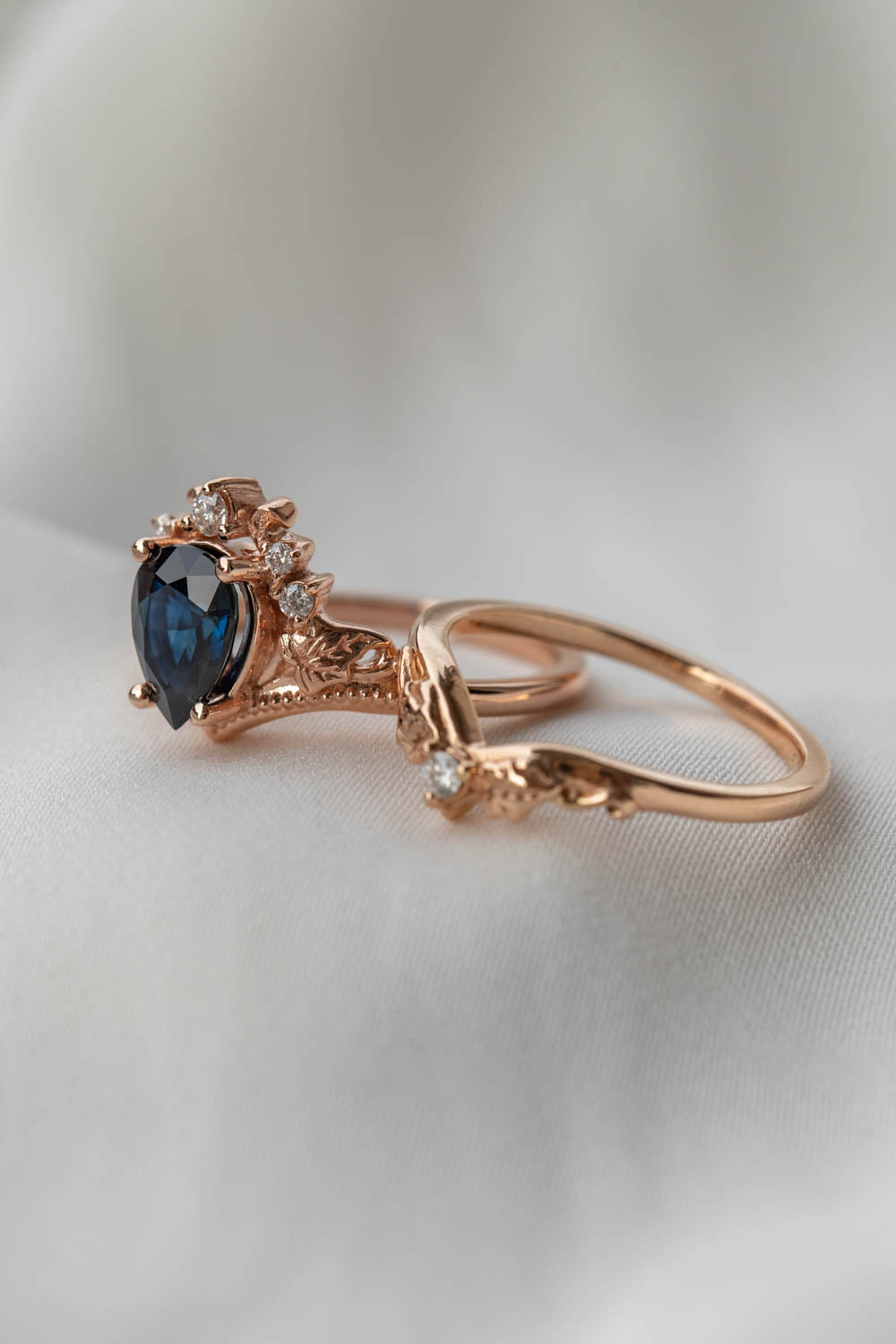 Sapphire engagement ring with diamonds, crown shape ring with real sapphire / Ariadne - Eden Garden Jewelry™